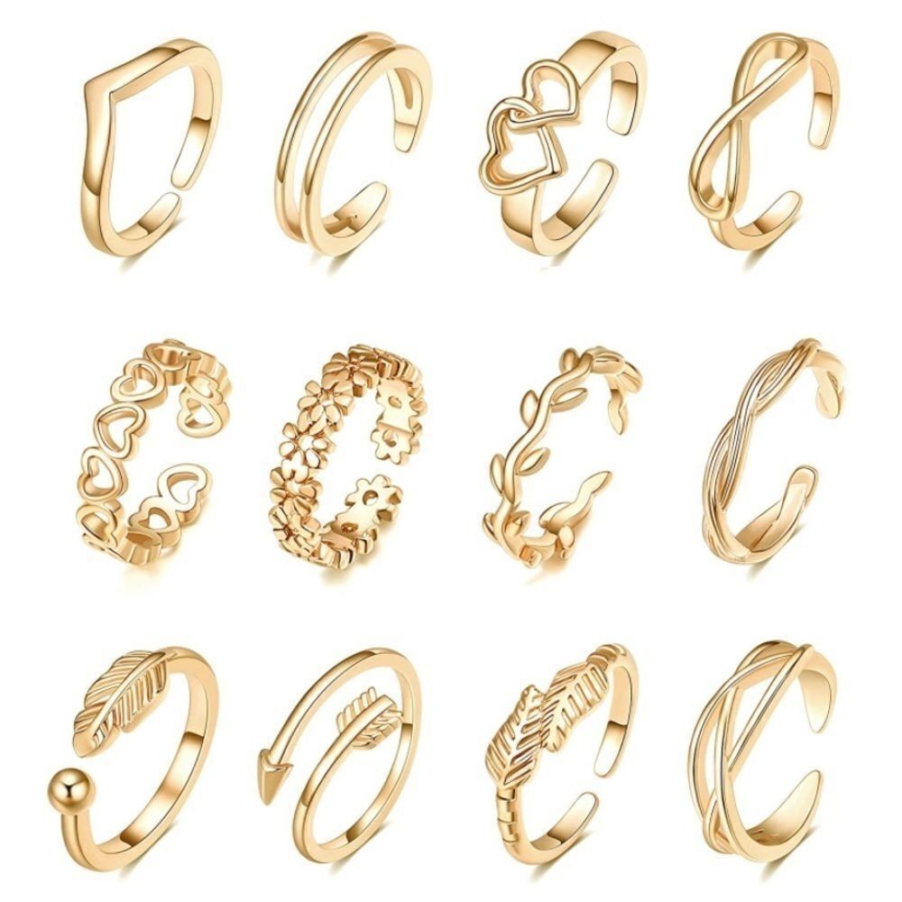 Yellow Gold Adjustable Open Toe Rings - Set of 12 - Picture 1 of 6